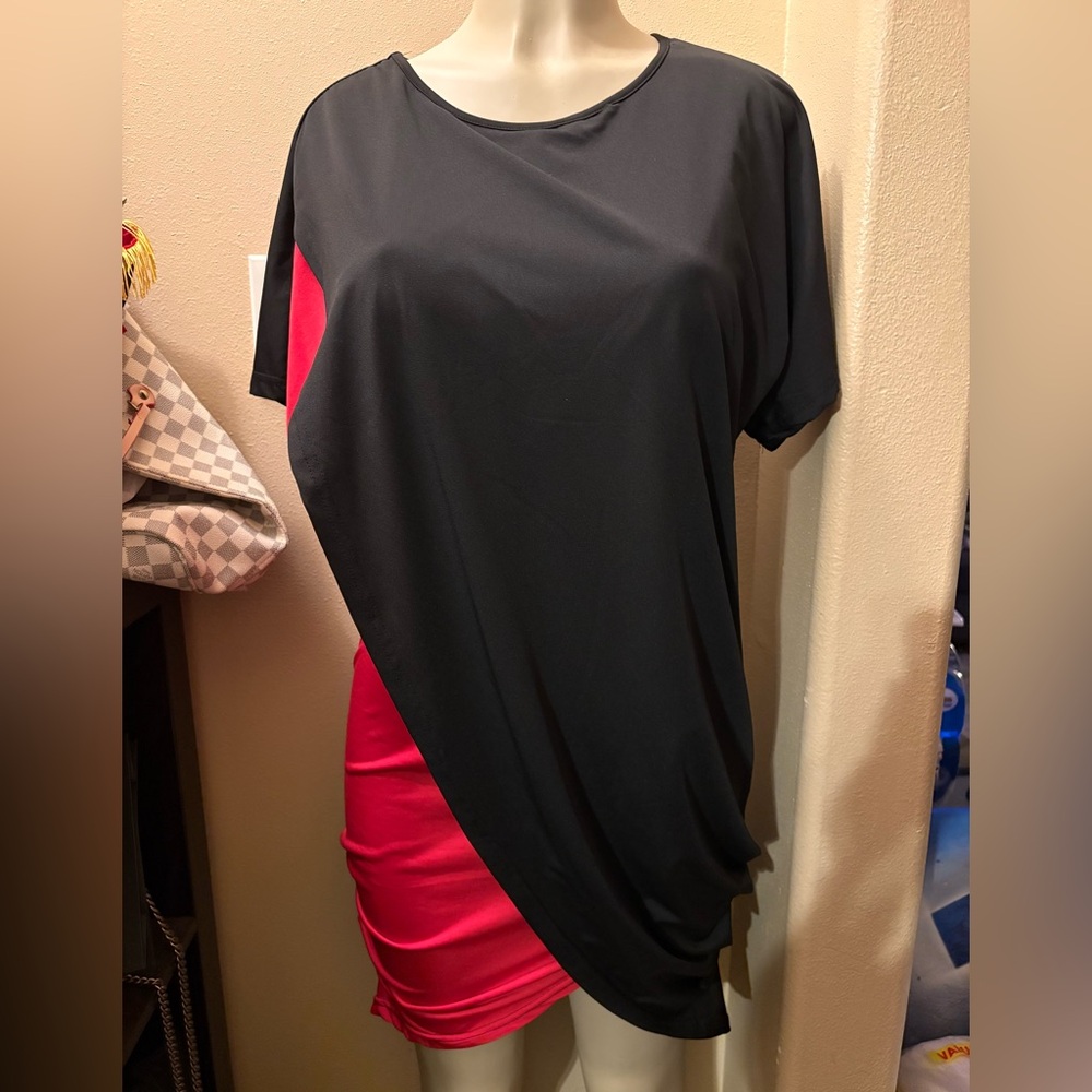NWOT Black and Red Asymmetrical Stretch Dress